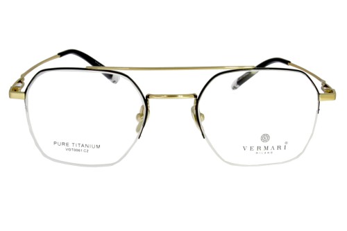 Okulary korekcyjne unisex Vermari Milano VOT0061 C2 złoty z czarnym górnym rantem tytan widok z przodu