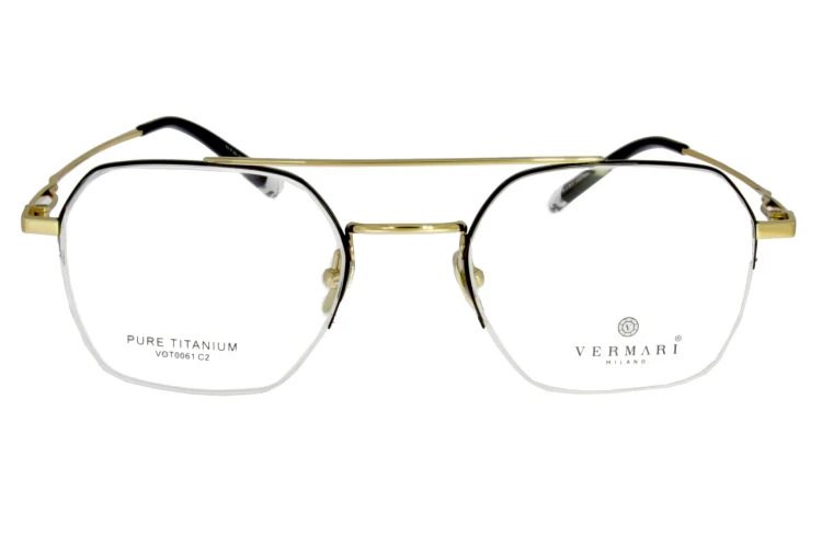 Okulary korekcyjne unisex Vermari Milano VOT0061 C2 złoty z czarnym górnym rantem tytan widok z przodu