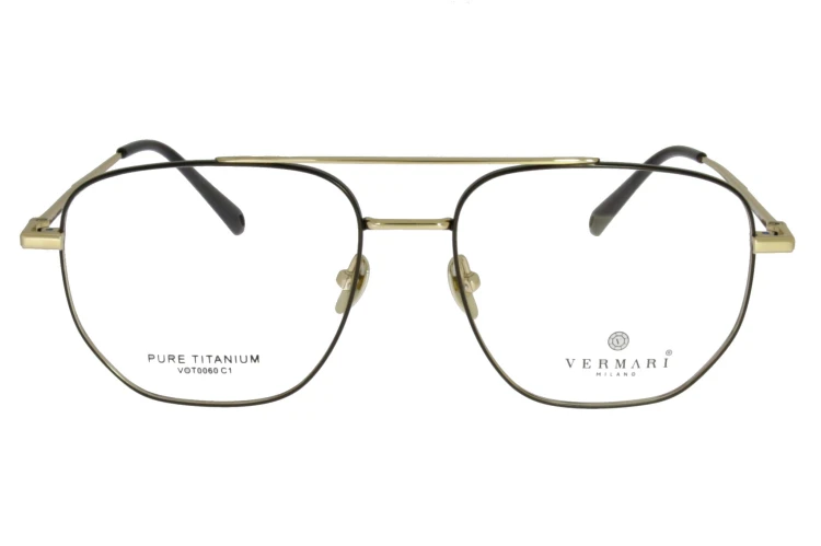 Okulary korekcyjne unisex Vermari Milano VOT0060 C1 czarno-złote tytanowe widok z przodu