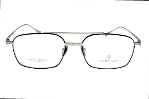 Okulary korekcyjne unisex Vermari Milano VOT0058 C3 srebrny mat z czarnymi rantami tytan widok z przodu