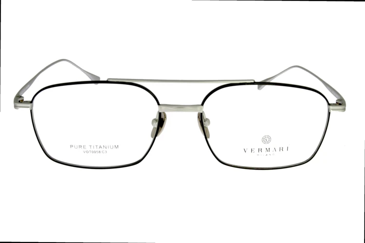 Okulary korekcyjne unisex Vermari Milano VOT0058 C3 srebrny mat z czarnymi rantami tytan widok z przodu