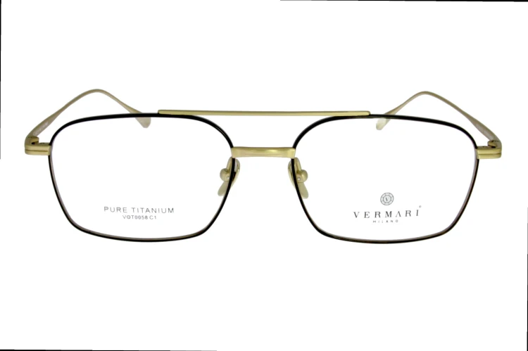 Okulary korekcyjne unisex Vermari Milano VOT0058 C2 czarno-złote tytanowe widok z przodu