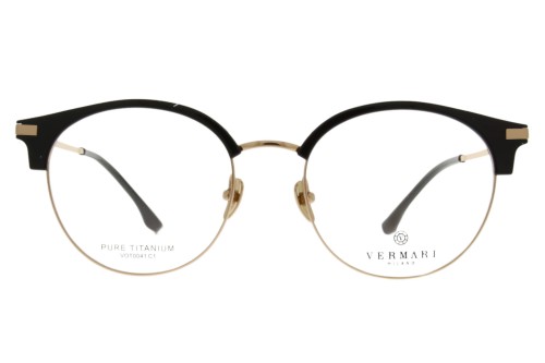 Okulary korekcyjne unisex Vermari Milano VOT0041 C1 czarny mat z złotymi elementami tytan widok z przodu