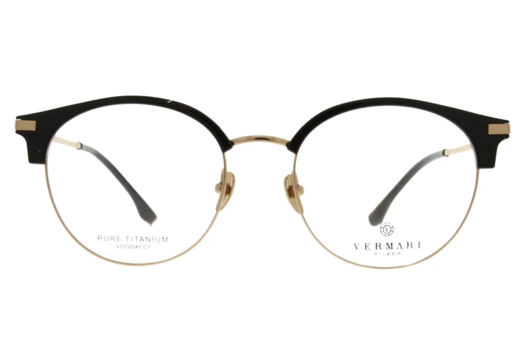 Okulary korekcyjne unisex Vermari Milano VOT0041 C1 czarny mat z złotymi elementami tytan widok z przodu