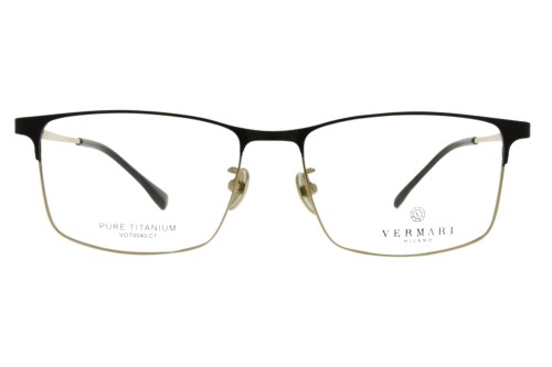 Okulary korekcyjne unisex Vermari Milano VOT0040 C1 czarny mat z złotym dołem tytan widok z przodu