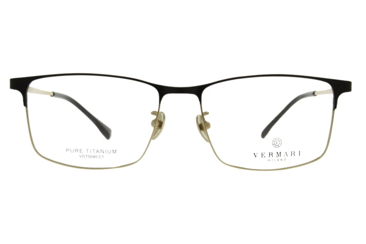 Okulary korekcyjne unisex Vermari Milano VOT0040 C1 czarny mat z złotym dołem tytan widok z przodu