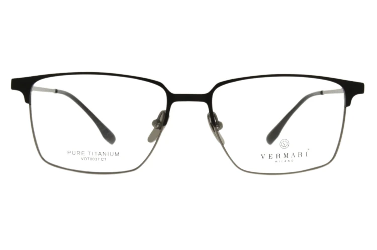 Okulary korekcyjne unisex Vermari Milano VOT0037 C1 czarny mat z grafitowym dołem tytan widok z przodu