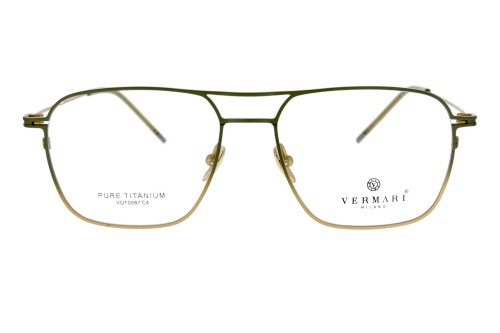 Okulary korekcyjne unisex Vermari Milano VOT0087 C4 oliwkowy mat z złotym dołem tytan widok z przodu