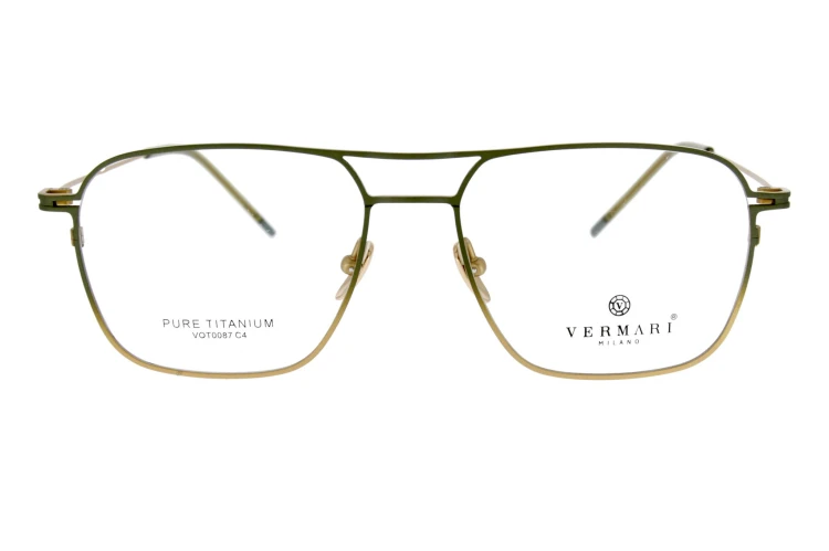 Okulary korekcyjne unisex Vermari Milano VOT0087 C4 oliwkowy mat z złotym dołem tytan widok z przodu