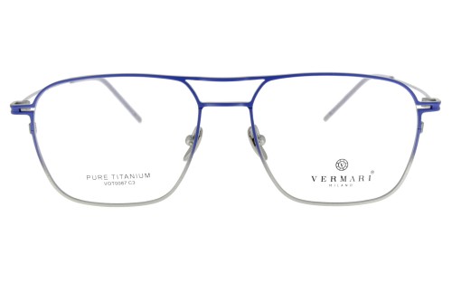 Okulary korekcyjne unisex Vermari Milano VOT0087 C3 niebieski mat z srebrnym dołem tytan widok z przodu