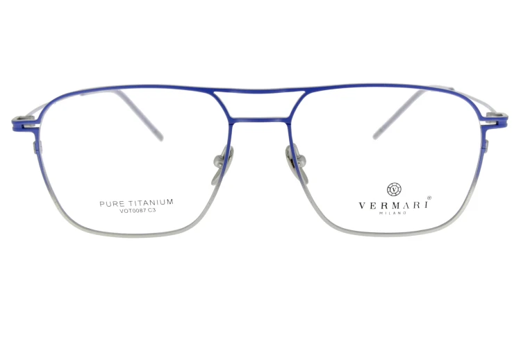 Okulary korekcyjne unisex Vermari Milano VOT0087 C3 niebieski mat z srebrnym dołem tytan widok z przodu