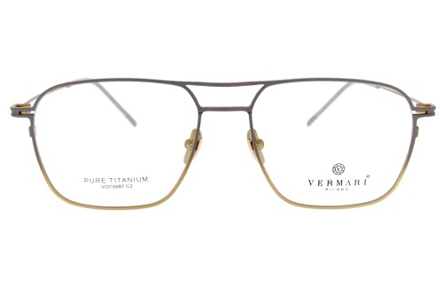 Okulary korekcyjne unisex Vermari Milano VOT0087 C2 grafitowy mat z złotymi akcentami tytan widok z przodu
