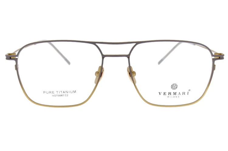 Okulary korekcyjne unisex Vermari Milano VOT0087 C2 grafitowy mat z złotymi akcentami tytan widok z przodu
