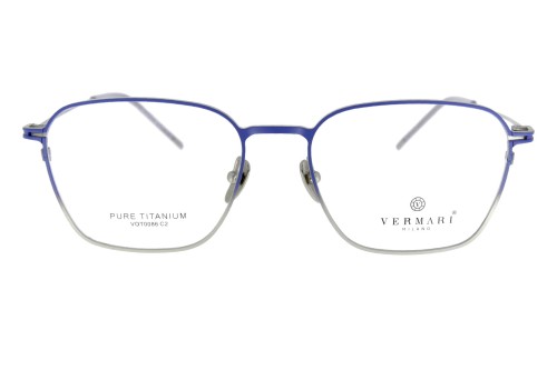 Okulary korekcyjne unisex Vermari Milano VOT0086 C2 niebieski mat z srebrnym dołem tytan widok z przodu