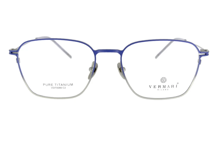 Okulary korekcyjne unisex Vermari Milano VOT0086 C2 niebieski mat z srebrnym dołem tytan widok z przodu