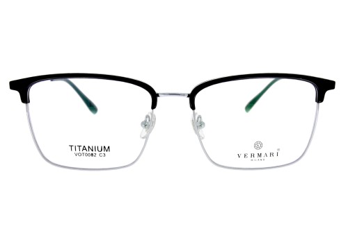 Okulary korekcyjne unisex Vermari Milano VOT0082 C3 czarny mat z srebrnym dołem tytan widok z przodu