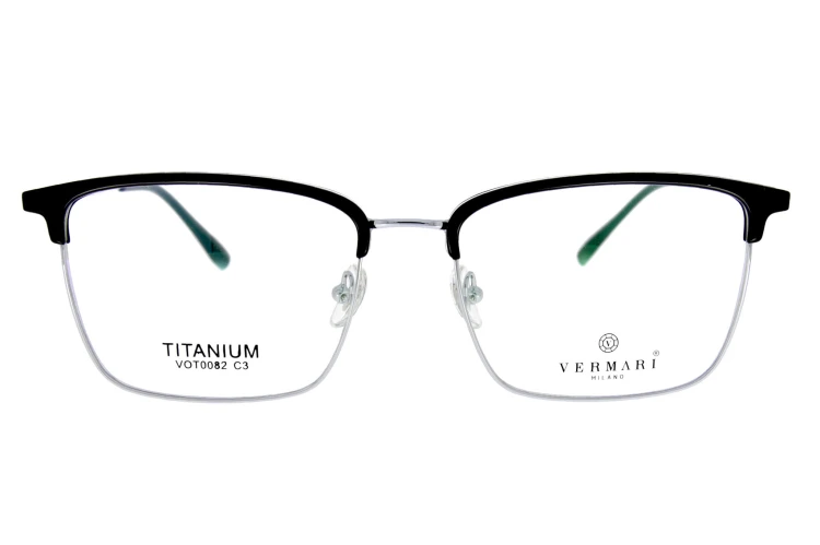 Okulary korekcyjne unisex Vermari Milano VOT0082 C3 czarny mat z srebrnym dołem tytan widok z przodu