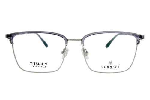 Okulary korekcyjne unisex Vermari Milano VOT0082 C2 szary transparentny z srebrnym dołem tytan widok z przodu
