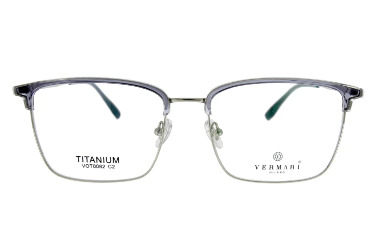 Okulary korekcyjne unisex Vermari Milano VOT0082 C2 szary transparentny z srebrnym dołem tytan widok z przodu