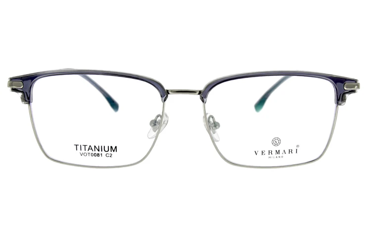 Okulary korekcyjne unisex Vermari Milano VOT0081 C2 granatowe z srebrnym dołem tytan widok z przodu