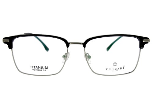 Okulary korekcyjne unisex Vermari Milano VOT0081 C1 czarny połysk z srebrnym dołem tytan widok z przodu