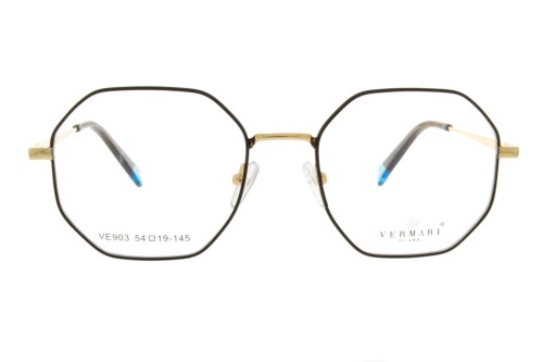 Okulary korekcyjne unisex Vermari Milano VE903 C3 czarny mat z złotym mostkiem metal widok z przodu