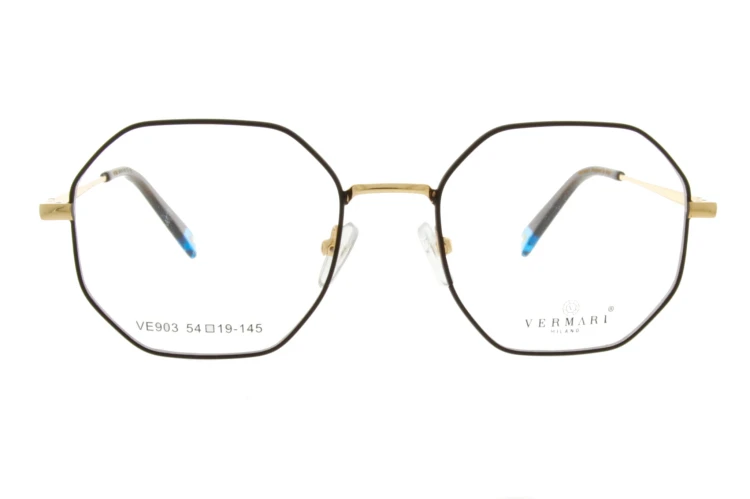 Okulary korekcyjne unisex Vermari Milano VE903 C3 czarny mat z złotym mostkiem metal widok z przodu