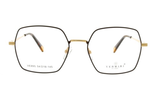Okulary korekcyjne unisex Vermari Milano VE895 C1 czarny mat z złotym mostkiem metal widok z przodu
