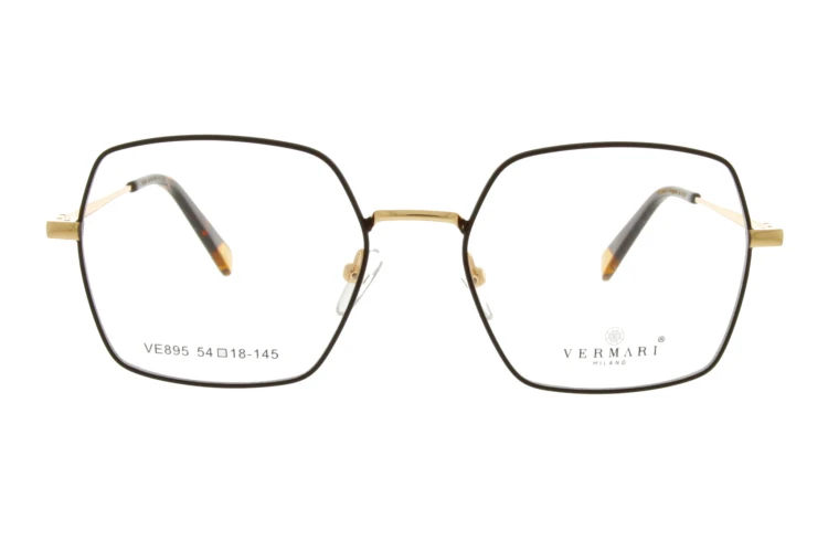 Okulary korekcyjne unisex Vermari Milano VE895 C1 czarny mat z złotym mostkiem metal widok z przodu