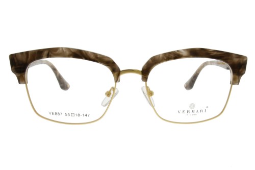Okulary korekcyjne damskie Vermari Milano VE887 C3 brązowy marmurkowy z złotym metalem acetat+metal widok z przodu
