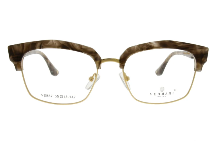 Okulary korekcyjne damskie Vermari Milano VE887 C3 brązowy marmurkowy z złotym metalem acetat+metal widok z przodu