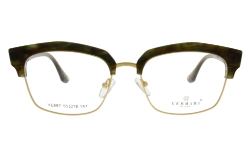 Okulary korekcyjne damskie Vermari Milano VE887 C2 ciemny szylkret z złotymi akcentami acetat+metal widok z przodu