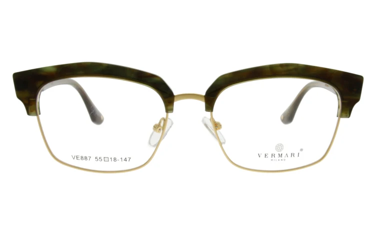 Okulary korekcyjne damskie Vermari Milano VE887 C2 ciemny szylkret z złotymi akcentami acetat+metal widok z przodu