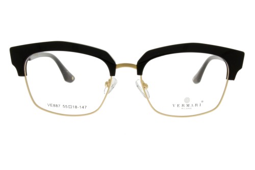 Okulary korekcyjne damskie Vermari Milano VE887 C1 czarny mat z złotym połyskiem acetat+metal widok z przodu