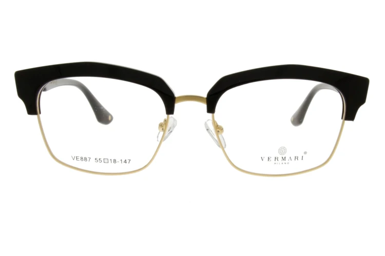 Okulary korekcyjne damskie Vermari Milano VE887 C1 czarny mat z złotym połyskiem acetat+metal widok z przodu