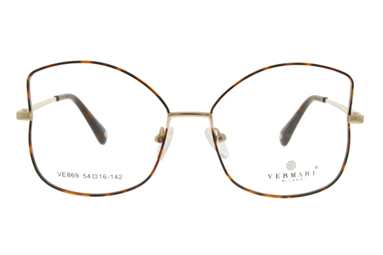 Okulary korekcyjne damskie Vermari Milano VE869 C3 złoty z brązowym szylkretem metal widok z przodu