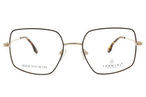 Okulary korekcyjne damskie Vermari Milano VE858 C2 złoty mat z czarnym rantem metal widok z przodu