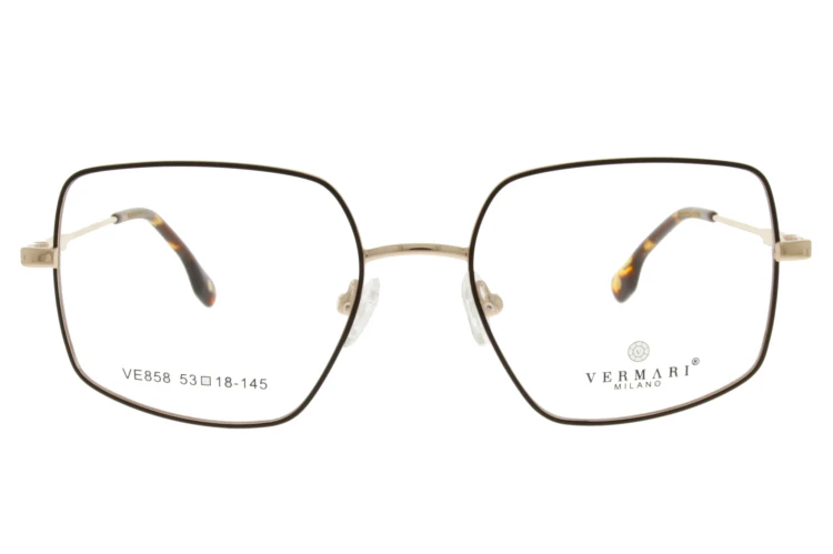 Okulary korekcyjne damskie Vermari Milano VE858 C2 złoty mat z czarnym rantem metal widok z przodu