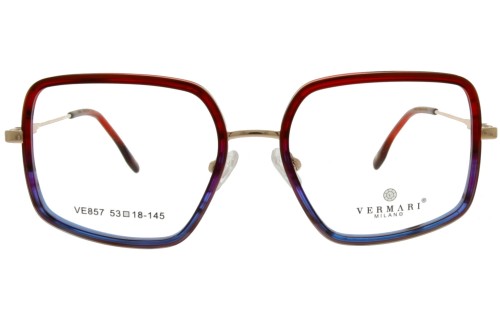Okulary korekcyjne damskie Vermari Milano VE857 C3 czerwono-niebieski gradient acetat+metal widok z przodu