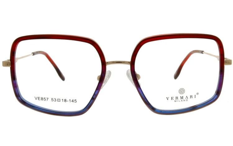 Okulary korekcyjne damskie Vermari Milano VE857 C3 czerwono-niebieski gradient acetat+metal widok z przodu