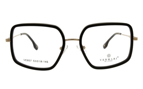 Okulary korekcyjne damskie Vermari Milano VE857 C1 czarne z beżowym akcentem acetat+metal widok z przodu