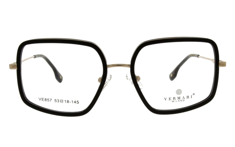 Okulary korekcyjne damskie Vermari Milano VE857 C1 czarne z beżowym akcentem acetat+metal widok z przodu