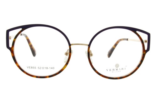 Okulary korekcyjne damskie Vermari Milano VE855 C3 ciemny szylkret z granatową górą acetat+metal widok z przodu