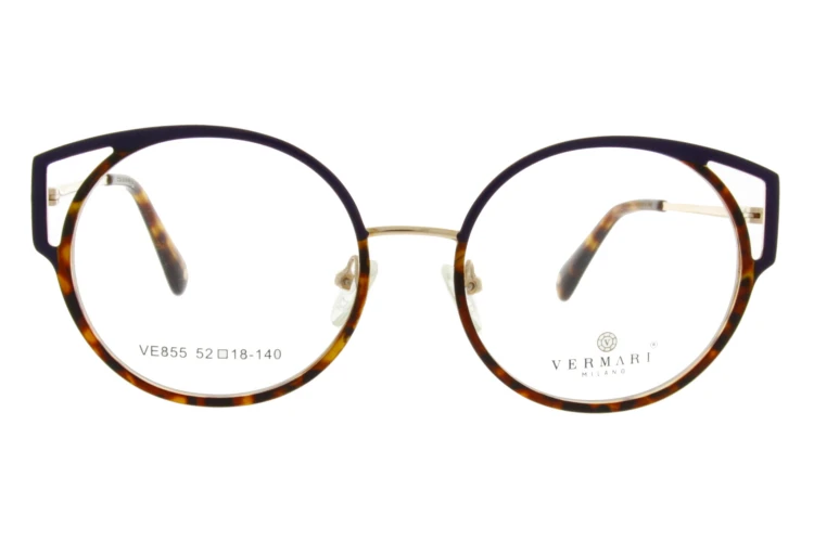 Okulary korekcyjne damskie Vermari Milano VE855 C3 ciemny szylkret z granatową górą acetat+metal widok z przodu