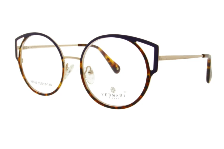 Oprawki korekcyjne Vermari Milano VE855 C3 okrągłe z kocim okiem acetat+metal widok z perspektywy