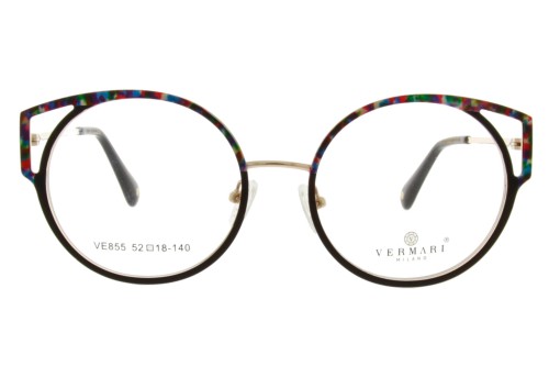 Okulary korekcyjne damskie Vermari Milano VE855 C1 czarne z wielokolorowym wzorem acetat+metal widok z przodu