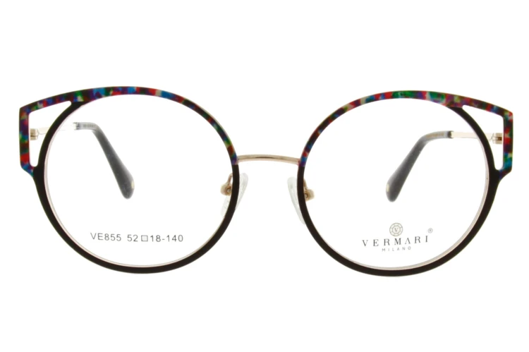 Okulary korekcyjne damskie Vermari Milano VE855 C1 czarne z wielokolorowym wzorem acetat+metal widok z przodu