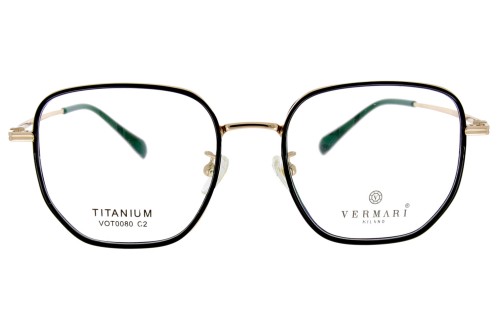 Okulary korekcyjne unisex Vermari Milano VOT0080 C2 czarny z złotymi akcentami tytan widok z przodu