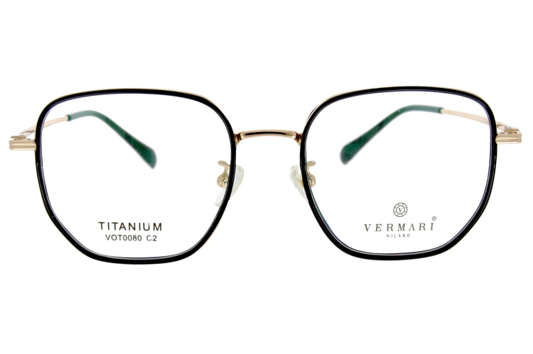 Okulary korekcyjne unisex Vermari Milano VOT0080 C2 czarny z złotymi akcentami tytan widok z przodu