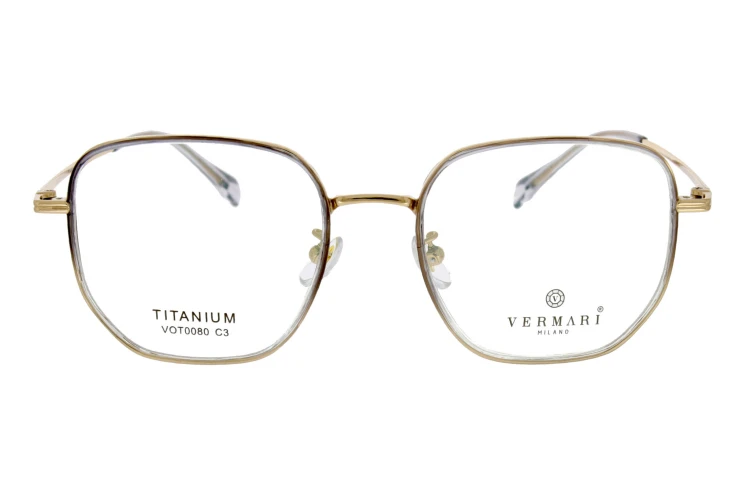 Okulary korekcyjne unisex Vermari Milano VOT0080 C3 złoty mat tytan widok z przodu